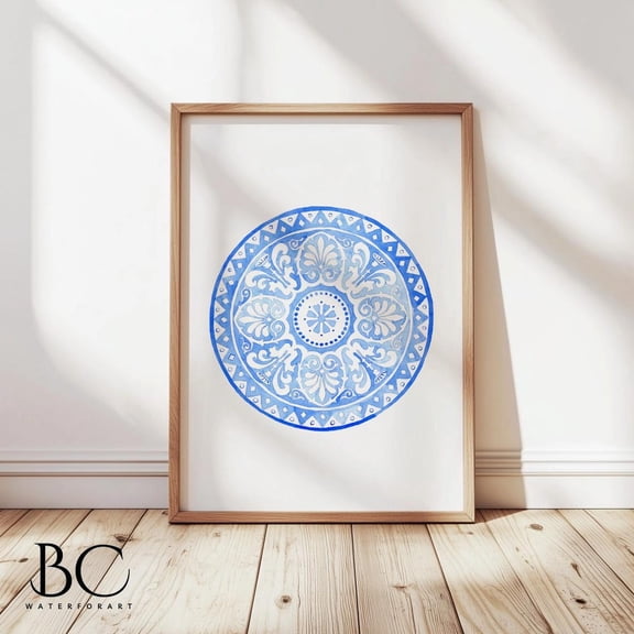 Blue Chinoiserie Hamptons Style Porcelain Wall Decoration, Stretched Canvas 16x20in
