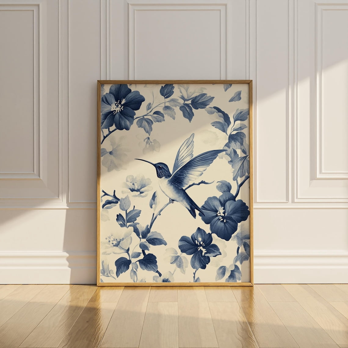 Blue Chinoiserie Hummingbird Flower Pattern Vintage Wildflower Floral ...