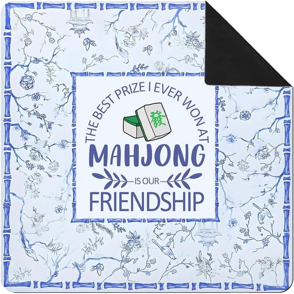 Blue Chinoiserie Mahjong Mat 31.5x 31.5In, Grandmillennial Floral Bird Mahjong Mat for Table, Non-Slip Noise Reduction Game Table Cover Tablecloth for Card Poker Dominoes Dice and Board Game