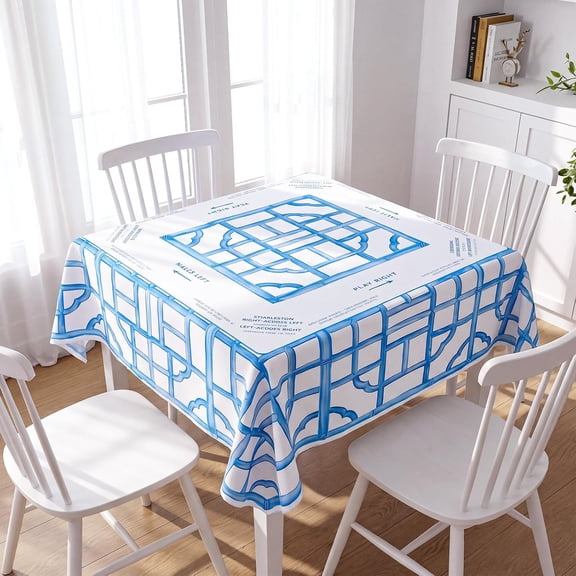 Blue Chinoiserie Mahjong Tablecloth, 55 x 55 Inch