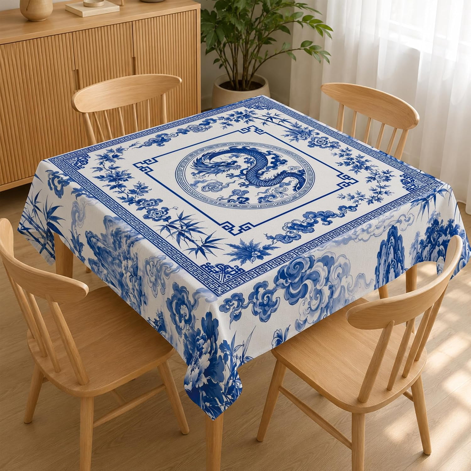 Blue Chinoiserie Mahjong Tablecloth 55x55 Inch, Blue Mahjong Mat ...