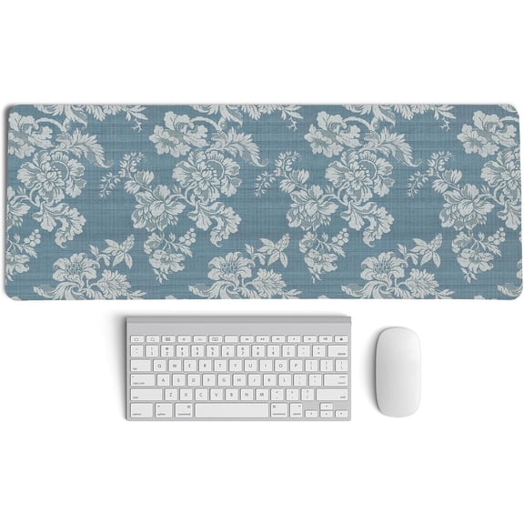 Blue Chinoiserie Mouse Pad,Vintage Blue and White Floral Desk Mat,Big Large Vintage Floral Preppy Trendy Mouse Pad,Girly Gaming Mousepad,Girly Laptop Desk Mat for Dorm Home Office,31.5x11.8In
