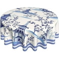 thumbnail image 1 of Blue Chinoiserie Temple Tablecloth Round Oriental Style Chinese Blue Willow Table Cloth Cover Mat Washable Polyester 60 inch Dining Decorative for Holiday Home Party Wedding Picnic, 1 of 6