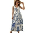 thumbnail image 1 of Blue Chinoiserie Toile Beautiful Bird Womens Night Club Maxi Dress V Neck Sleeveless Bohemia Long Dresses, 1 of 9