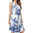thumbnail image 1 of Blue Chinoiserie Toile Dress Elegant Party Dresses Evening Dresses Women Dress Sleeveless Dress Ladies Dresses, 1 of 4