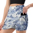 thumbnail image 1 of Blue Chinoiserie Toile Farming Women's Shorts Non-Slip Single Pocket A-line Trouser Skirt Summer Shorts Casual Shorts for Women, 1 of 7