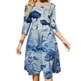 thumbnail image 1 of Blue Chinoiserie Toile Fish Dress Summer Dresses Woman Street Style Big Size Casual Dress, 1 of 9
