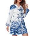 thumbnail image 1 of Blue Chinoiserie Toile Hydrangea Night Robe Long Sleeve V Neck Robe With Belt Women's Sleepwear Dresses, 1 of 9