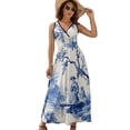 thumbnail image 1 of Blue Chinoiserie Toile Lady Dress Summer Street Style Bohemia Long Dresses Female Sleeveless Printed Maxi Dress, 1 of 9