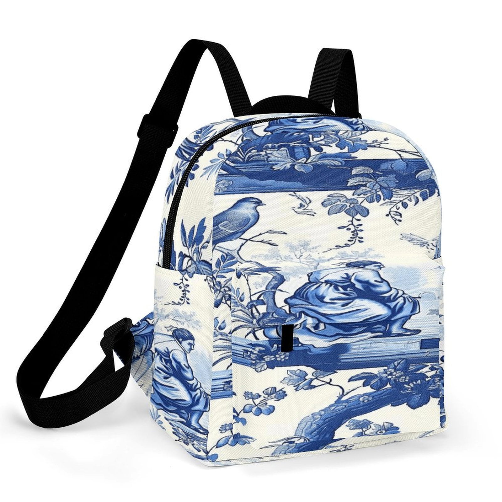 Blue Chinoiserie Toile Pattern Bird Tree Small Backpack Cute Mini ...
