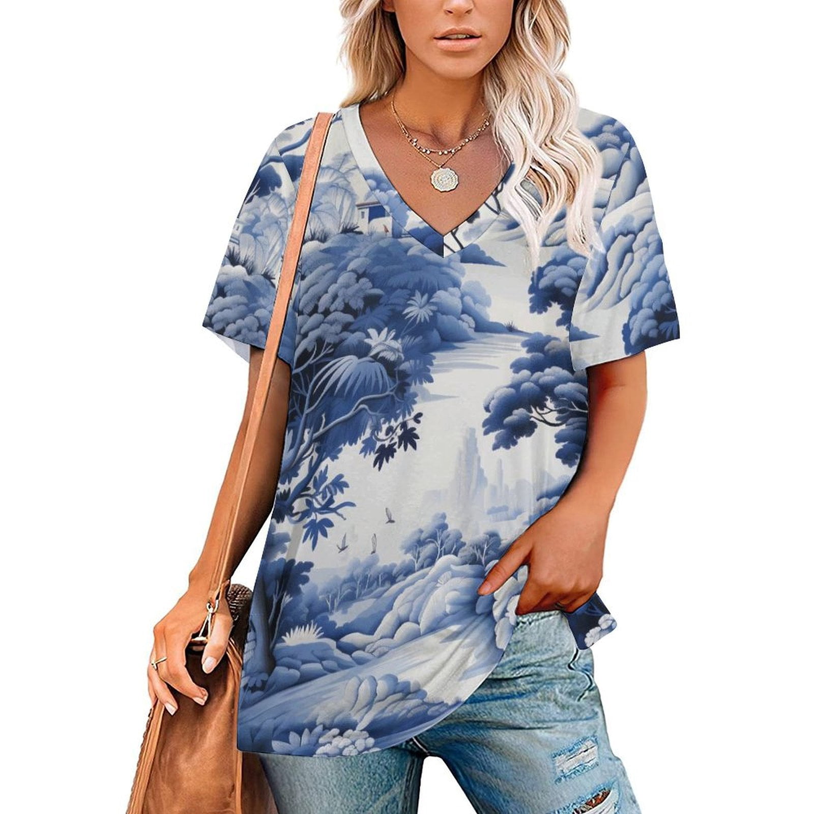 Chinoiserie Crop Shirt - Blue