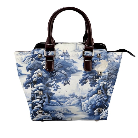 Blue Chinoiserie Toile River Rivet Fashion One-Shoulder Women's Handbag Tote Bag