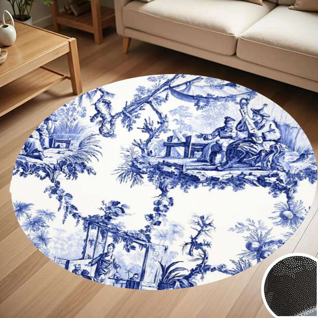 Blue Chinoiserie Toile Round Carpet Living Room Bedroom Home Decoration ...