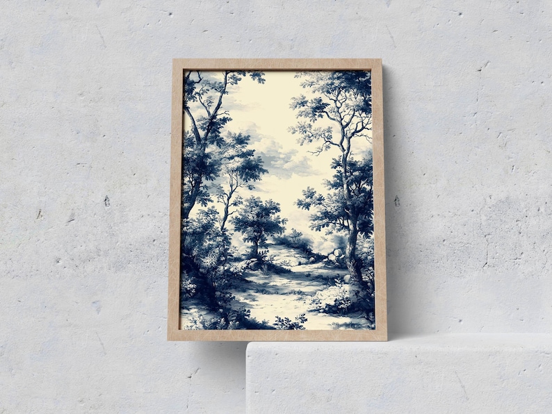 Blue Chinoiserie Wall Art, Toile de Jouy Landscape Poster, Vintage Art ...