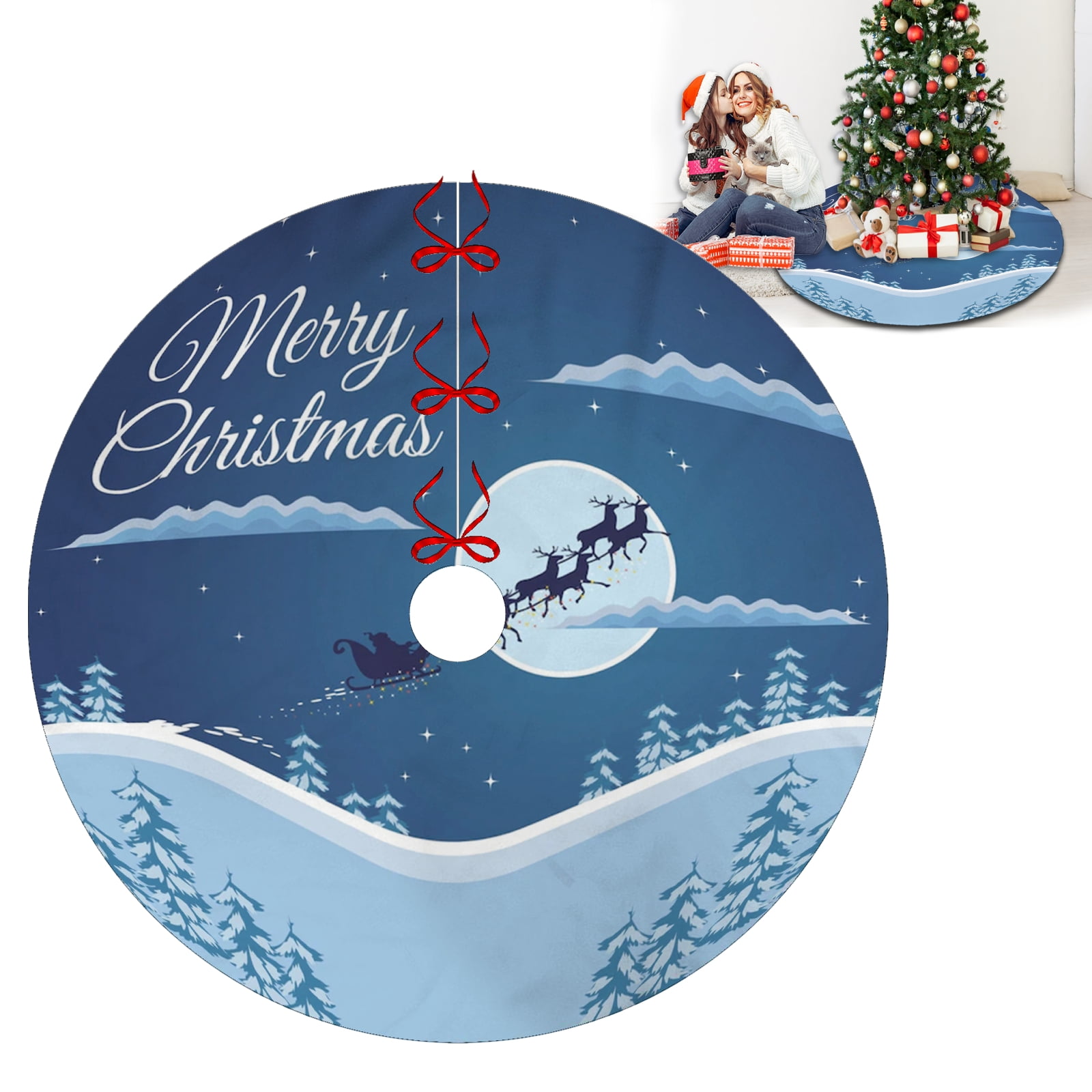 Blue Christams Tree Skirts,Christmas Wreath Halloween Nightmare Before
