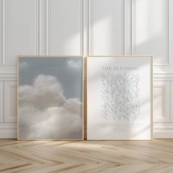 Blue Christian Art Prints Vintage Sky Scripture Decor Set 2 Unframed ...