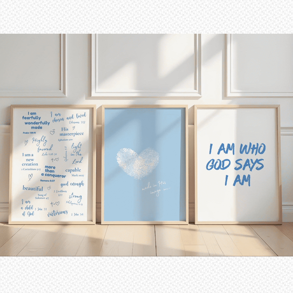 Blue Christian Bible Verse College Dorm Poster Set 3 Prints Set 3 ...