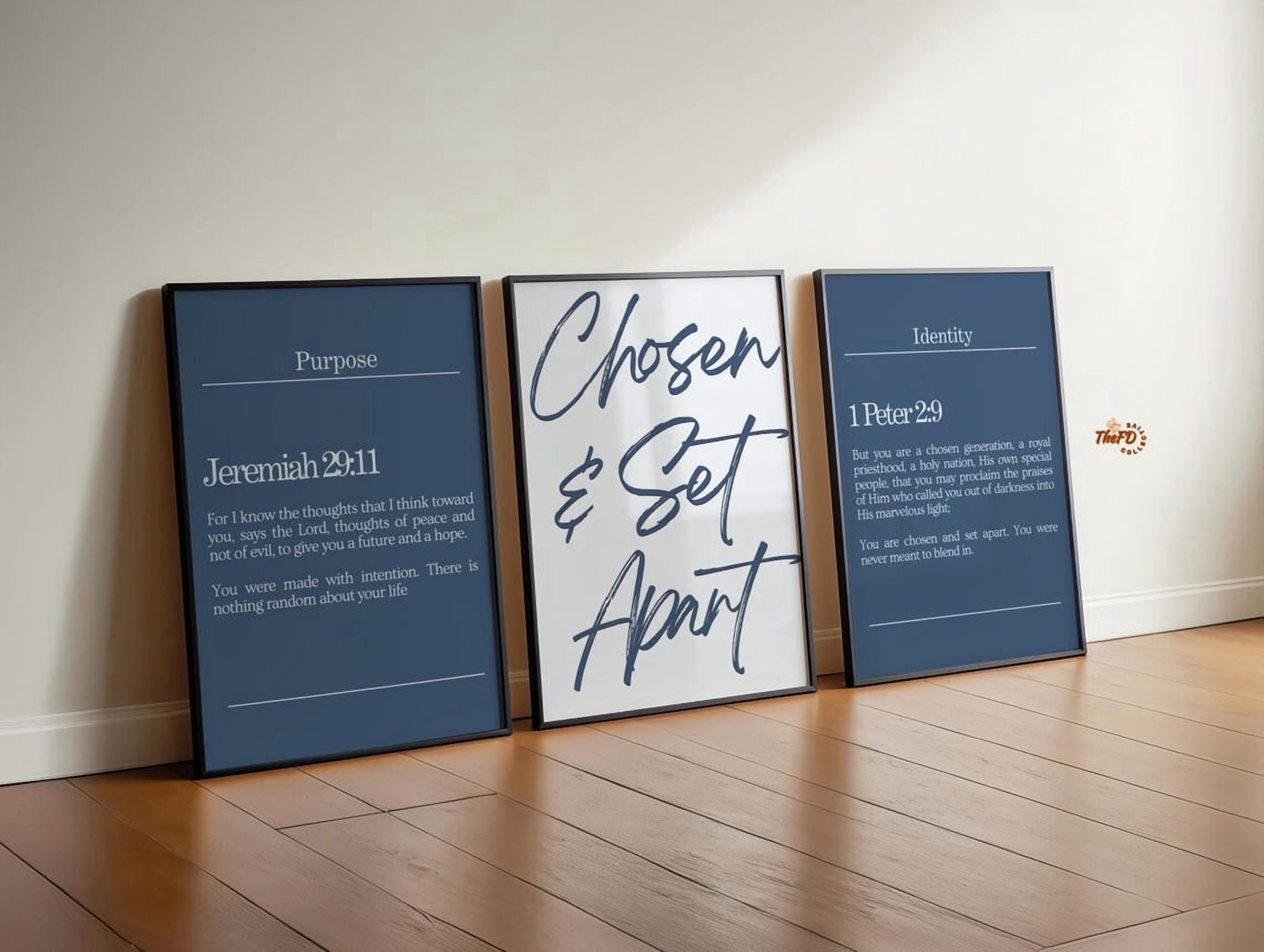 Blue Christian Prints Set of 3, Modern Bible Verse Posters, I Peter 2:9 ...