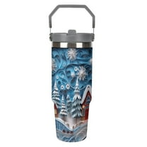 Blue Christmas 30oz Insulated Stainless Steel Tumbler with Leak-Proof Flip Straw & Ergonomic Handle Car Cup Holder Friendly Travel Mug for Coffee,Iced Drinks,Gym,Office BPA-Free Double Wall Vacu