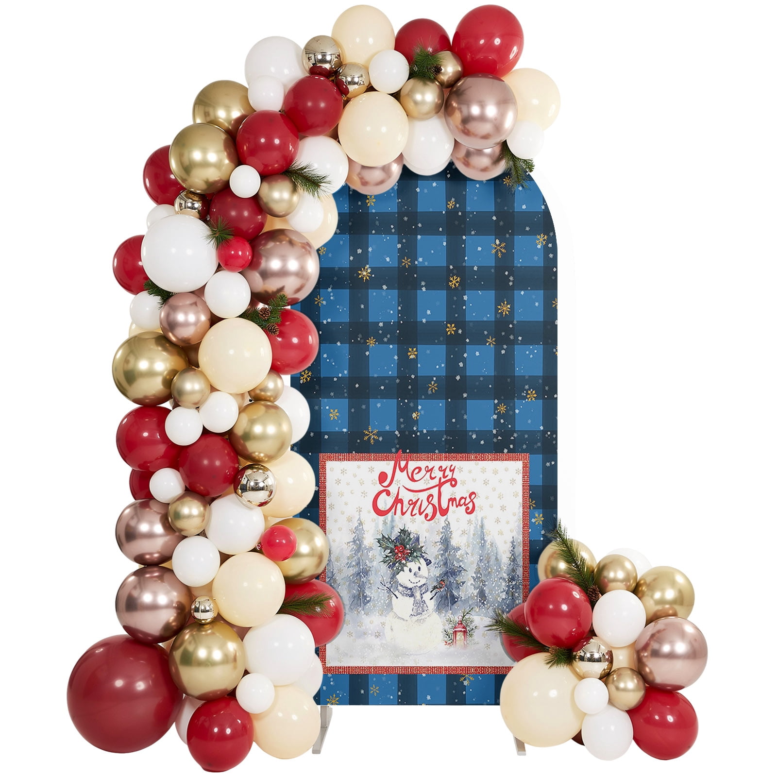Blue Christmas Arch Backdrop Covers 5 FT, Buffalo Grid Snowman Xmas ...