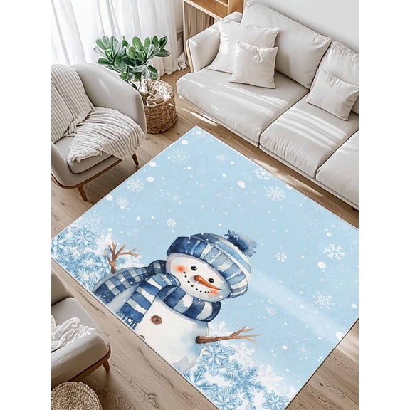 Blue Christmas Area Rug for Bedroom 4x6 Ft Snowman Striped Cap and Scarf Snowflake Super Soft fuzzy Throw Rug Non-Slip Fluffy Plush Indoor Floor Carpet for Living Room Nursery Home Decor