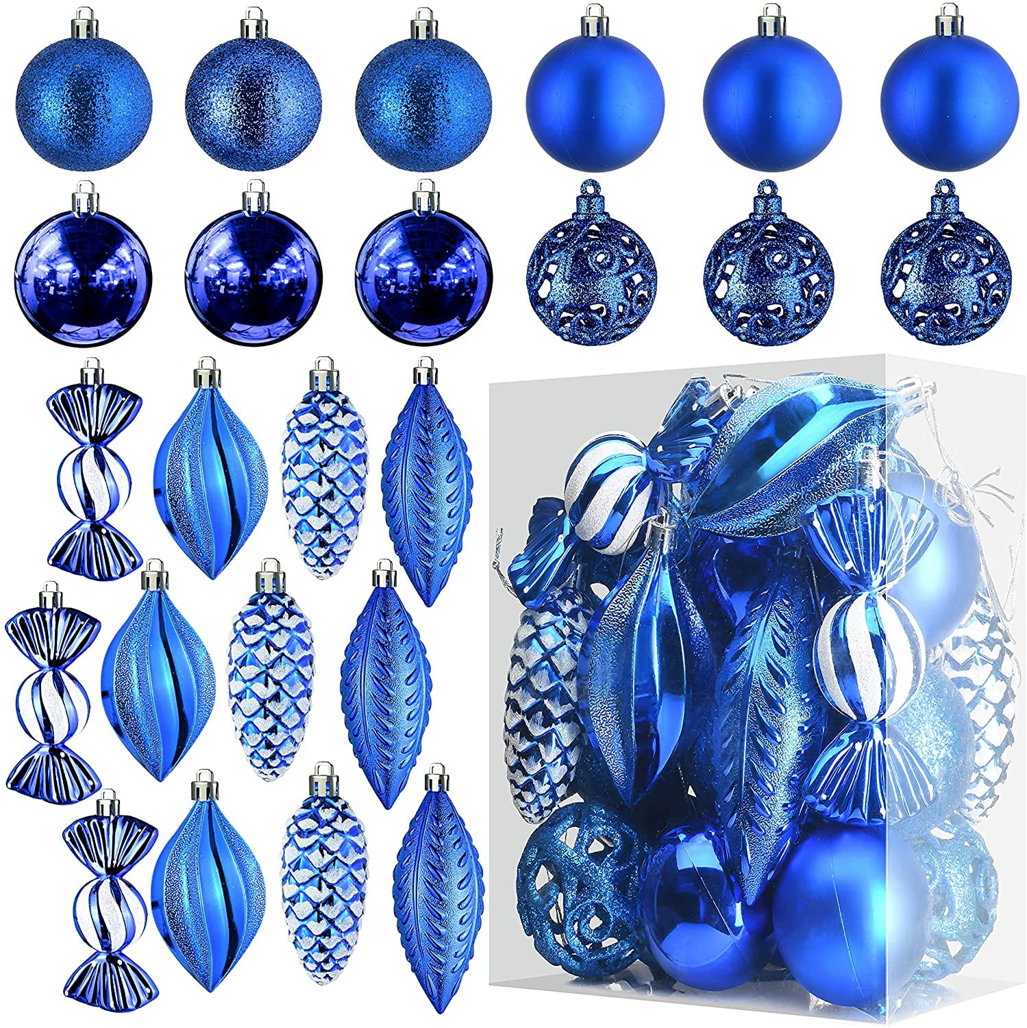 Blue Christmas Ball Ornaments for Christams Decorations - 24 Pieces ...