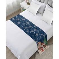 Blue Christmas Bed Runner for Twin Size Bed, Snowman Bear Xmas Tree Snowflake Bedspread Protector Slipcover Bed Scarf for Foot Bed Runners & Scarves for Bedroom Hotel Wedding Room 71x20 Inches