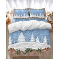 thumbnail image 1 of Blue Christmas Bedding Duvet Cover Set King Size 4 Pieces Winter Snowflakes Tree Xmas Garland Wood Grain Bedding Set with Zipper Closure,1 Comforter Cover 92x106 Inches 1 Flat Sheet & 2 Pillow Cases, 1 of 7