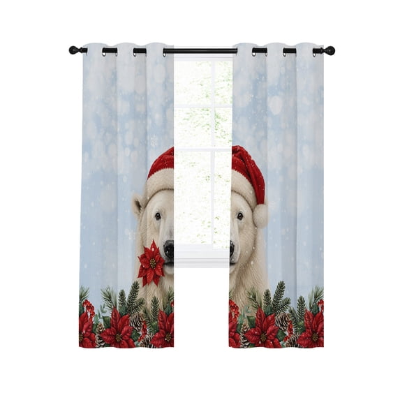Blue Christmas Blackout Curtains 63 Inches Length, Winter Bear ...