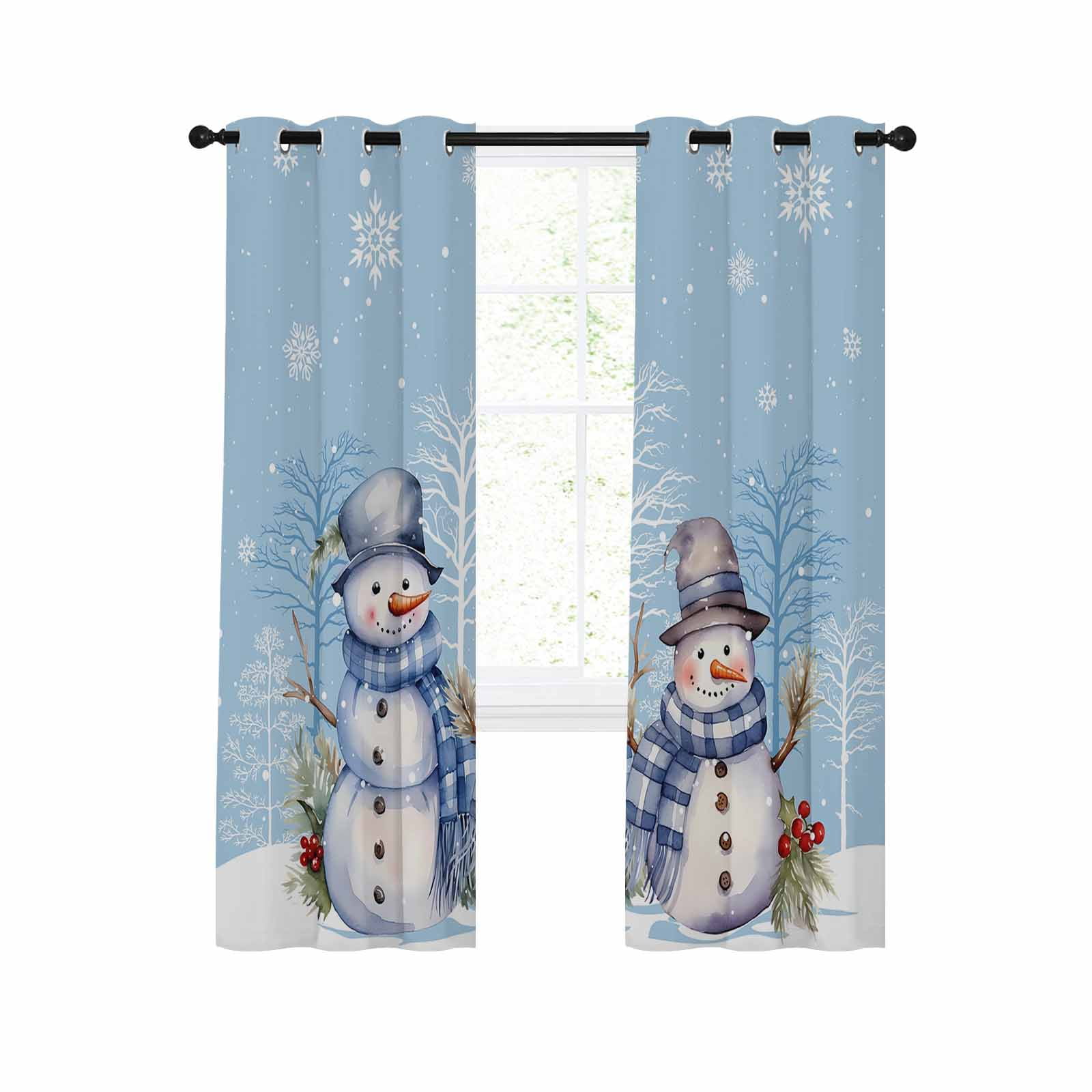 Blue Christmas, Blackout Curtains 84 Inches Long for Bedroom, Snowman