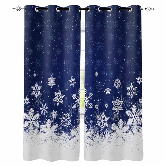 Blue Christmas Blackout Curtains for Bedroom, Thermal Insulated Window Treatment, Xmas Snowflakes Snow Winter Grommet Top Blackout Draperies and Drapes for Basement 27.5"x39" 2 Panels