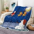 thumbnail image 1 of Blue Christmas Blanket, Santa Claus Reindeer Pine Tree Snowman Blanket and Throws,Soft Flannel Fleece for Bedroom, Living Room Outdoor Blankets, 60X90IN, 1 of 5