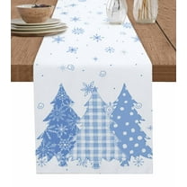 Blue Christmas Burlap-Cotton Table Runner 72 Inches Long,Xmas Blue Snowflake Pine Tree Farmhouse Table Runners,Outdoor Dining Tablecloths Decor for Baby Shower Party Wedding 16x72