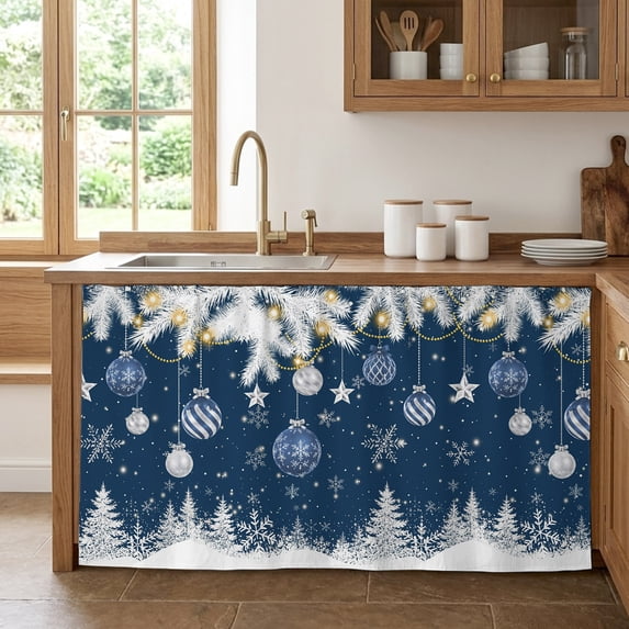 Blue Christmas Cabinet Curtains 32