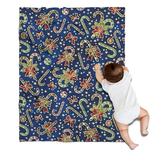 Blue Christmas Candy Cane Pattern Blanket,Comfortable Soft Flannel Throw Blanket,All Season,Warm Lightweight Blankets for Sofa Bed Couch Living Room Chair,30"x40"