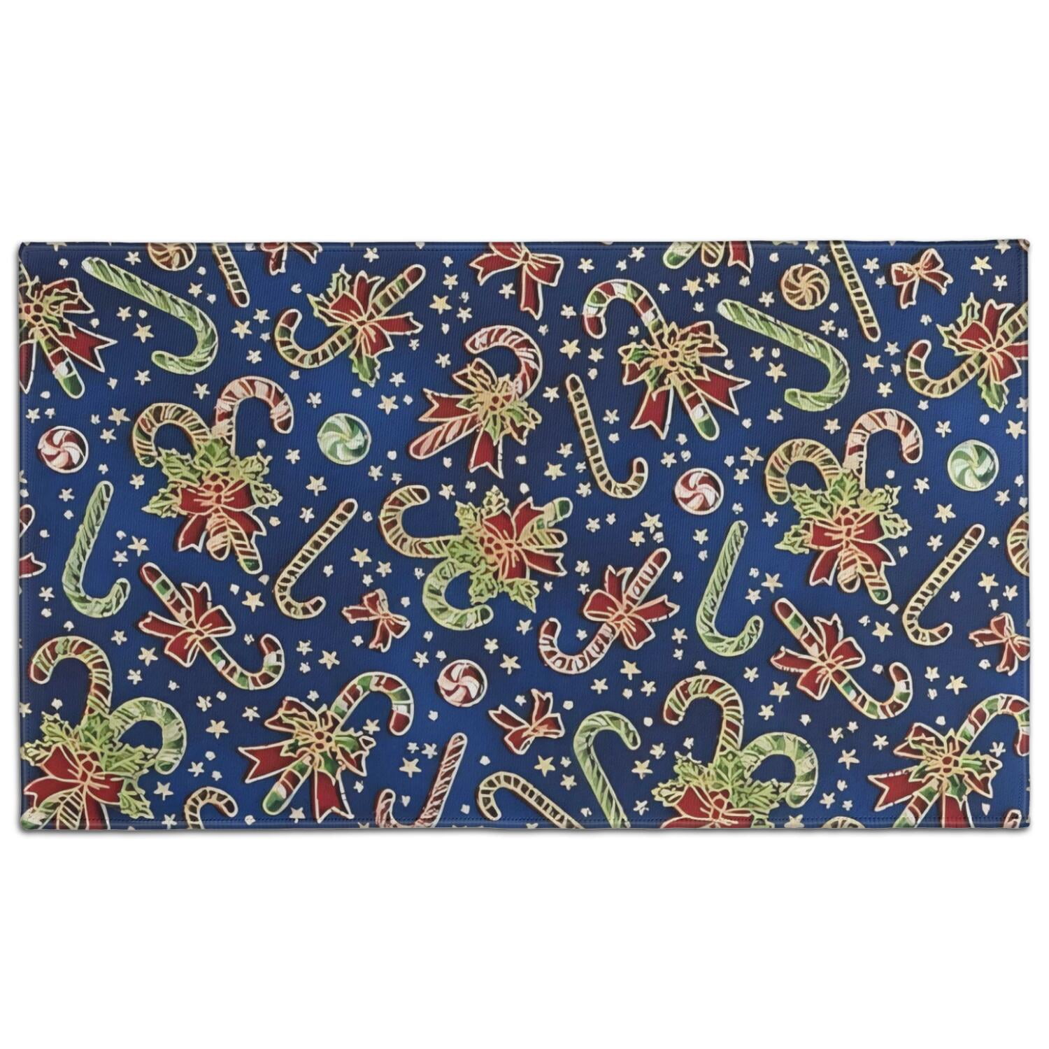 Blue Christmas Candy Cane Pattern Door Rugs,Washable Non Slip Door Mats ...