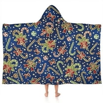 Blue Christmas Candy Cane Pattern Hooded Bath Towel，50"x30" for Ages 3 To 12 Kids, Quick Dry Lightweight Soft Microfiber Hood Beach Towel Cover Up for Kids