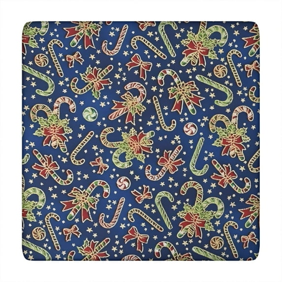 Blue Christmas Candy Cane Pattern Square Fitted Tablecloth with Elastic Edge,Square Table Cover,Washable Elastic Table Cover for Home Kitchen Party Decor 34"x34"