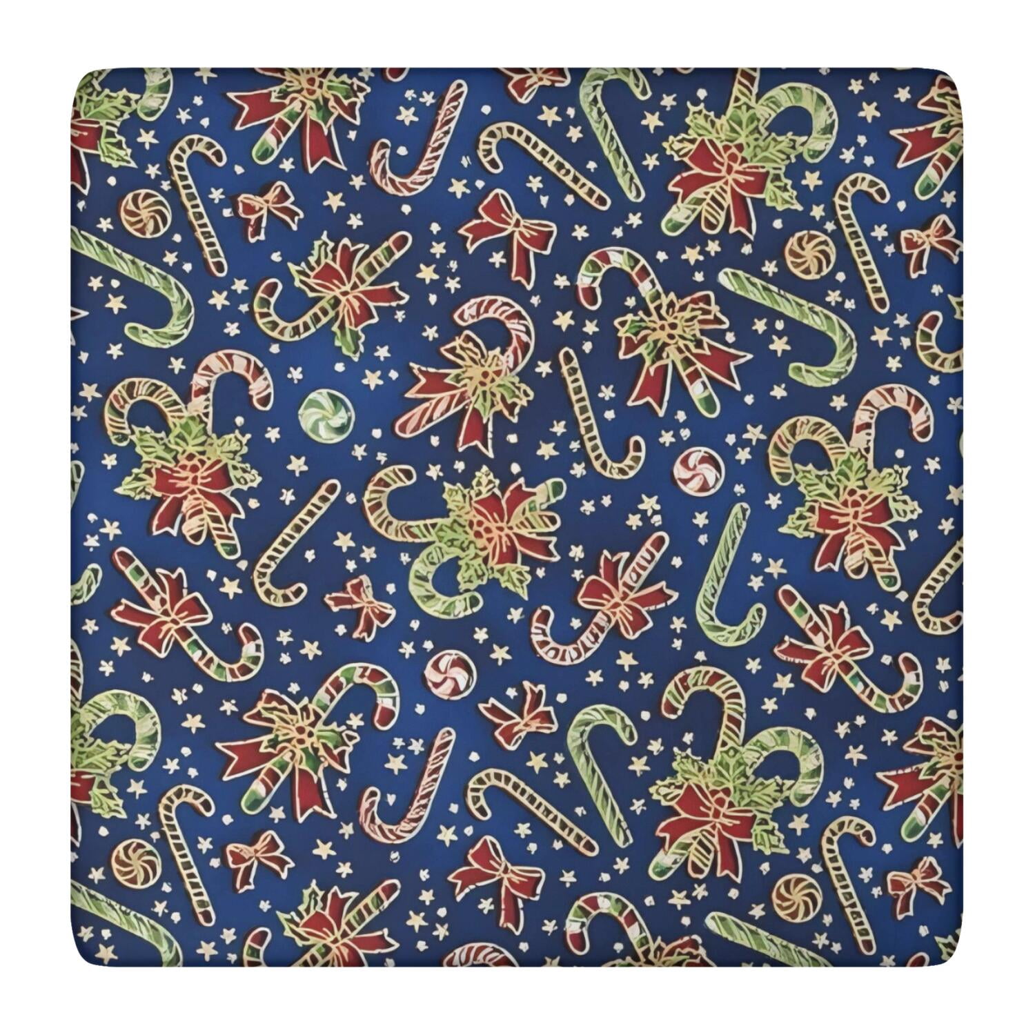 Blue Christmas Candy Cane Pattern Square Fitted Tablecloth with Elastic ...