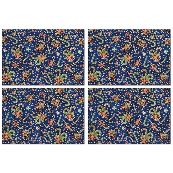 Blue Christmas Candy Cane Pattern Summer Placemats Table Placemats Set Of 4-Linen Kitchen Washable Placemats Table Mats 11.8"x17.7" Non-Slip Heat Resistant