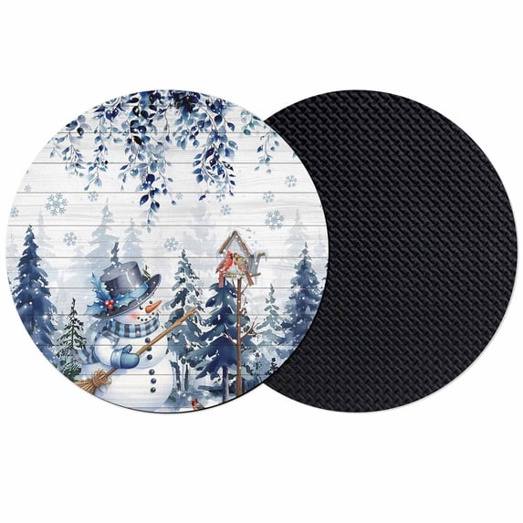 Blue Christmas Coasters Set of 2, Absorbent Coasters for Drinks, Snowman Eucalyptus Leaves Snowflake Wooden Coaster for Desk Coffee Table Protection, Home Decor House Warming Gifts 4"