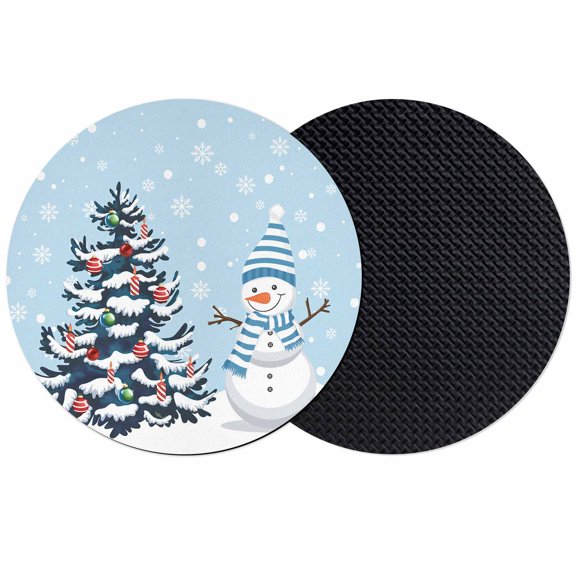 Blue Christmas Coasters Set of 2, Absorbent Coasters for Drinks, Snowman Pine Tree Ball Winter Snow Scene Coaster for Desk Coffee Table Protection, Home Decor House Warming Gifts 4"