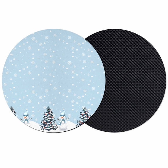 Blue Christmas Coasters Set of 2, Absorbent Coasters for Drinks, Winter Snowman Pine Tree Snowflakes Coaster for Desk Coffee Table Protection, Home Decor House Warming Gifts 4"