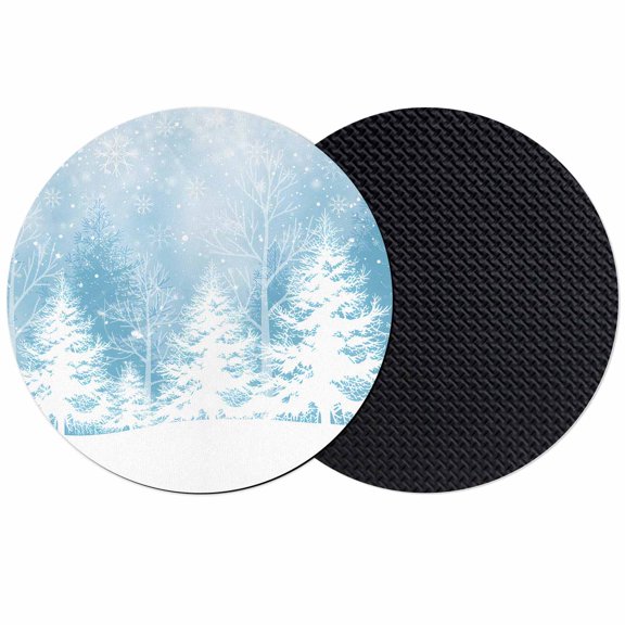 Blue Christmas Coasters Set of 2, Absorbent Coasters for Drinks, Winter White Xmas Pine Tree Snow Scene Coaster for Desk Coffee Table Protection, Home Decor House Warming Gifts 4"