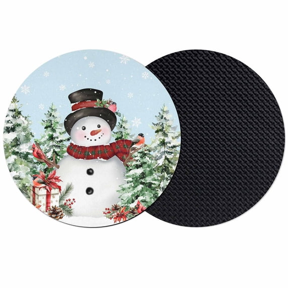 Blue Christmas Coasters Set of 2, Absorbent Coasters for Drinks, Xmas Trees Snowman Snowflake Birds Watercolor Coaster for Desk Coffee Table Protection, Home Decor House Warming Gifts 4"