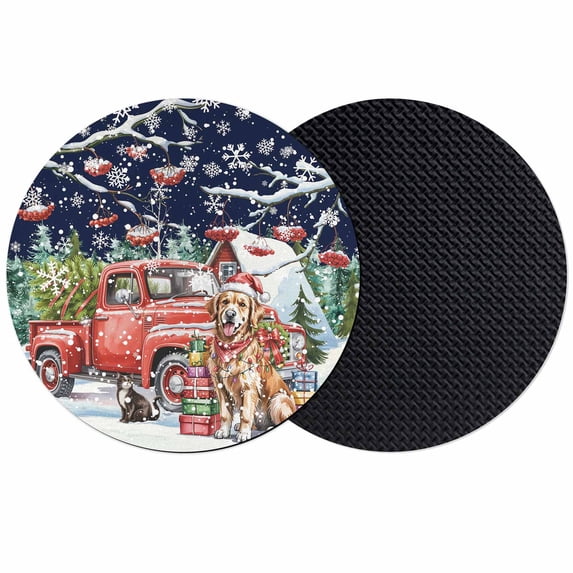 Blue Christmas Coasters Set of 2, Absorbent Coasters for Drinks, Xmas Winter Snowflakes Red Truck Dogs Coaster for Desk Coffee Table Protection, Home Decor House Warming Gifts 4"