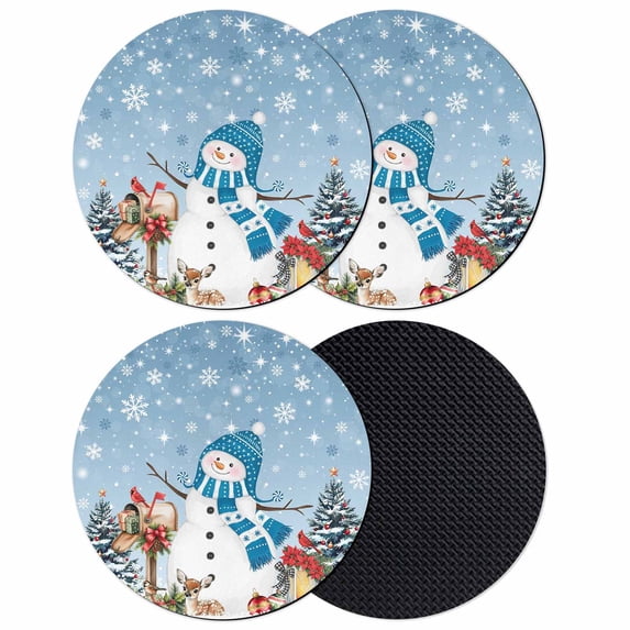 Blue Christmas Coasters Set of 4, Absorbent Coasters for Drinks, Snowman Gifts Xmas Tree Snowflake Winter Coaster for Desk Coffee Table Protection, Home Decor House Warming Gifts 4"