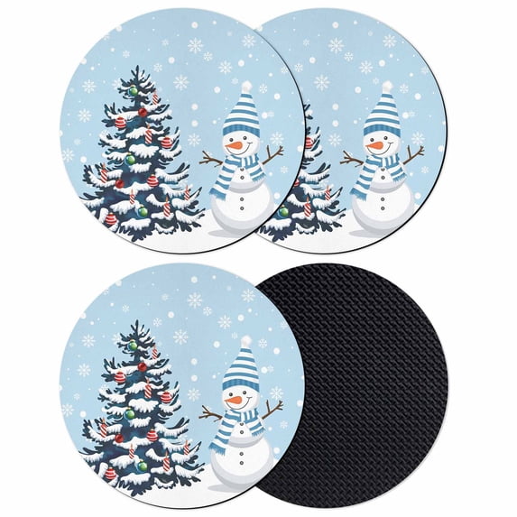 Blue Christmas Coasters Set of 4, Absorbent Coasters for Drinks, Snowman Pine Tree Ball Winter Snow Scene Coaster for Desk Coffee Table Protection, Home Decor House Warming Gifts 4"
