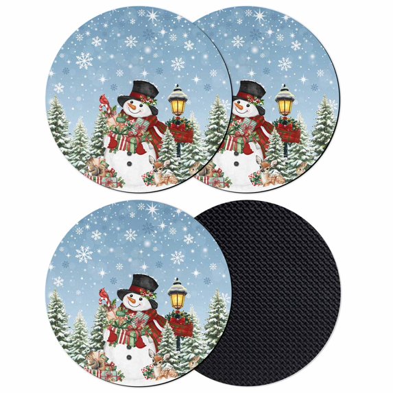 Blue Christmas Coasters Set of 4, Absorbent Coasters for Drinks, Snowman Xmas Snowflake Botanical Tree Coaster for Desk Coffee Table Protection, Home Decor House Warming Gifts 4"