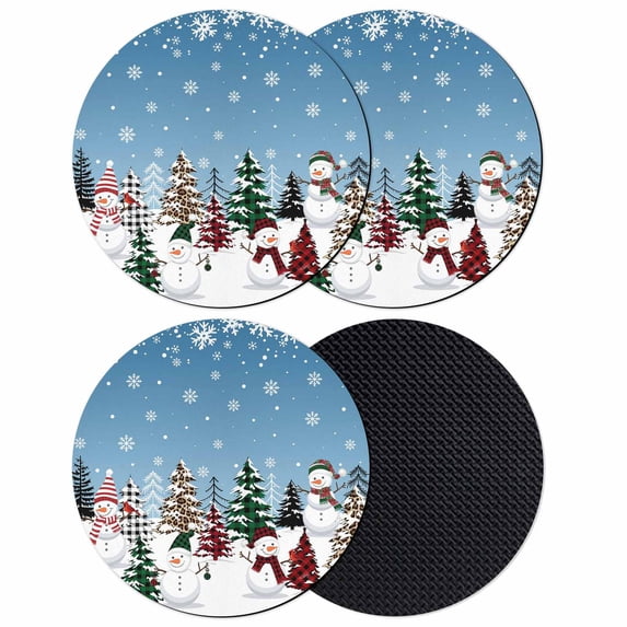 Blue Christmas Coasters Set of 4, Absorbent Coasters for Drinks, Snowman Xmas Tree Winter Snowflake Coaster for Desk Coffee Table Protection, Home Decor House Warming Gifts 4"